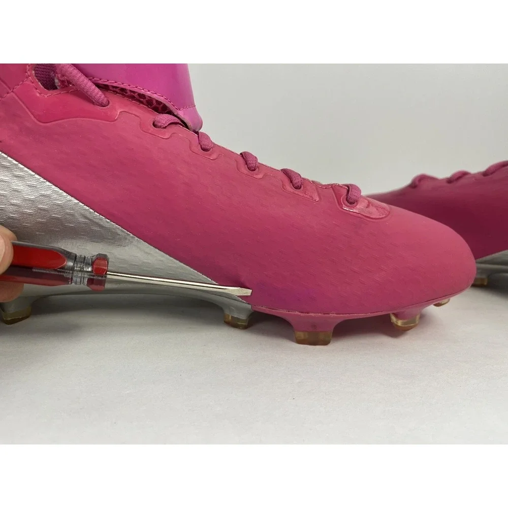 ADIDAS Men's Size 13 Adizero 5 Star Mid Pink & Silver Football Cleats